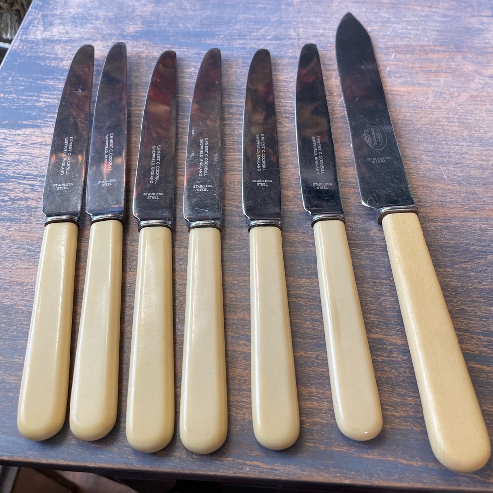 vintage MCM knives set carving knife Sheffield England Bakelite bone